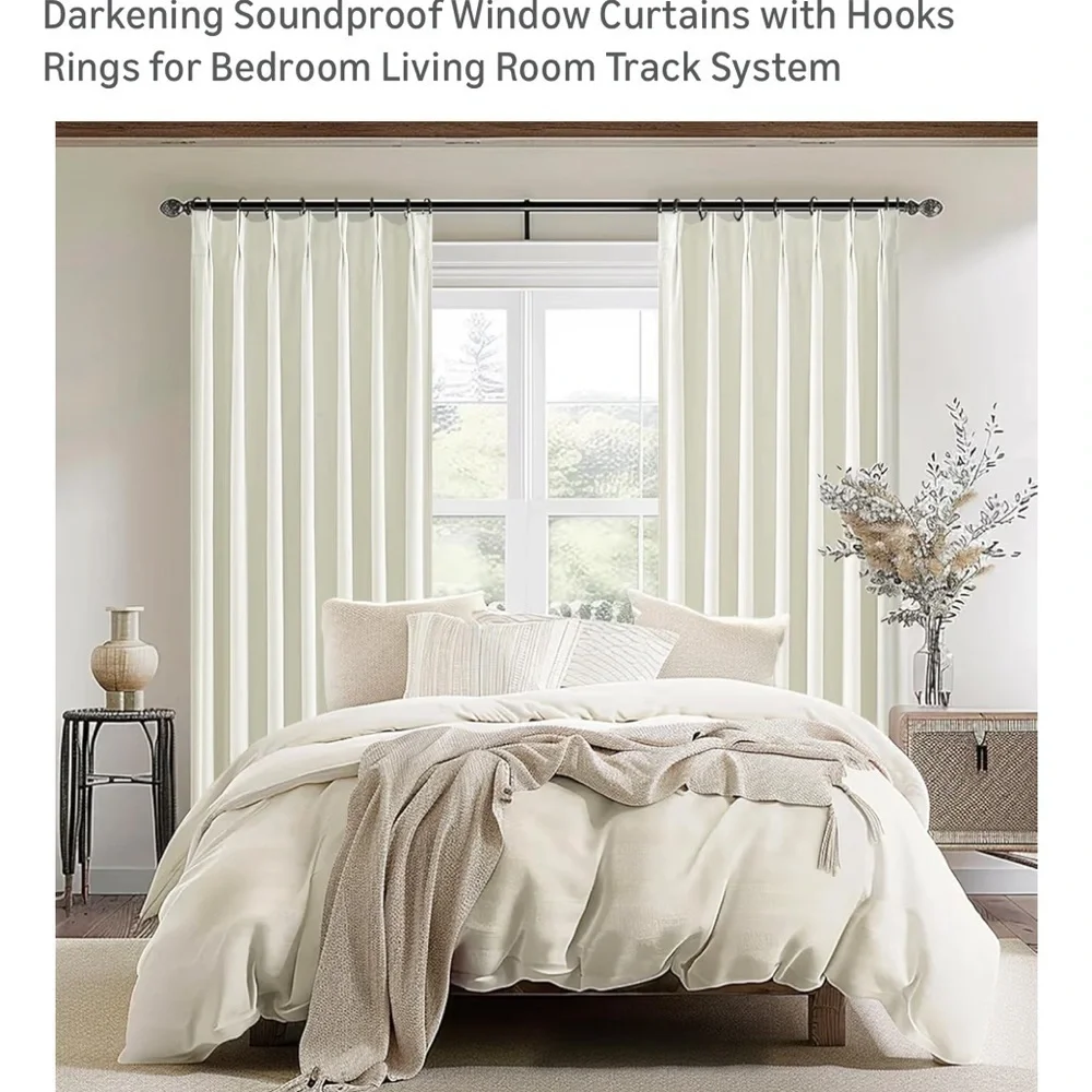 Ivory White Pinch Pleated Complete Blackout Curtains & Drapes 102 Inch lgth 071